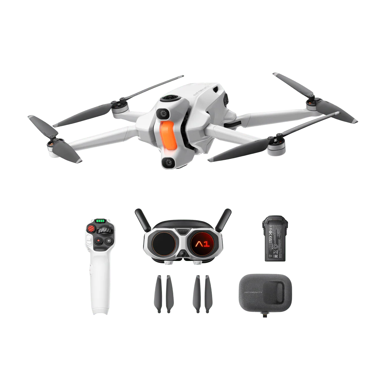 pic of Antigravity A1 8K 360 Drone and accessories
