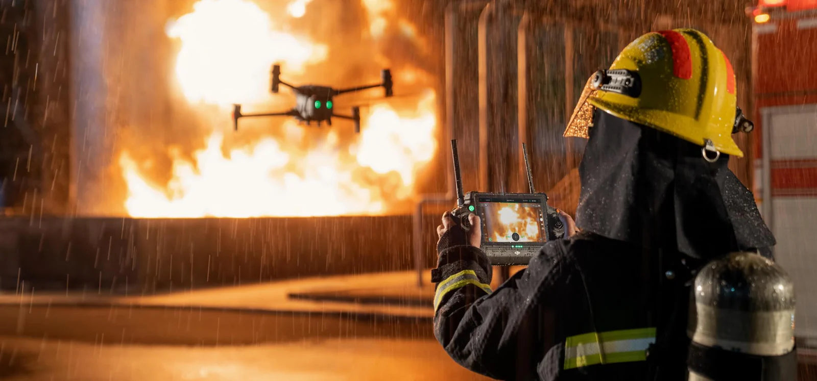 pic of DJI Matrice 30T Drone flying outdoors fire fighting